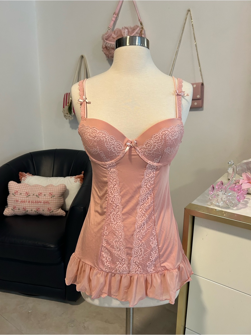 Vintage Y2K Sophie B Delicate Pink Lace Corset Top Bustier
